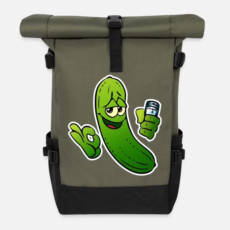 Gurkenheld Cartoon - Rolltop Rucksack - Olive/Schwarz
