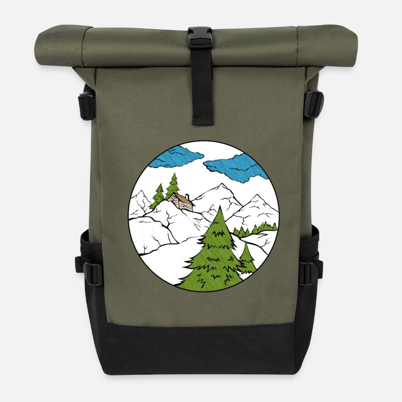 mountain hut - Roll Top Backpack - olive/black