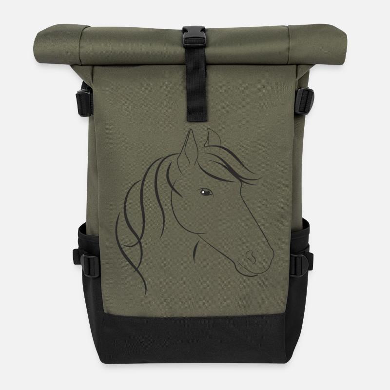 Tête de cheval avec cheval Maehne - Sac à dos roll top - olive/noir