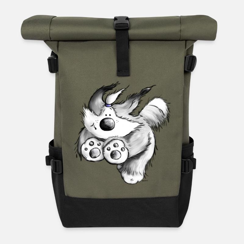 Flying Bearded Collie- Chien - Sac à dos roll top - olive/noir