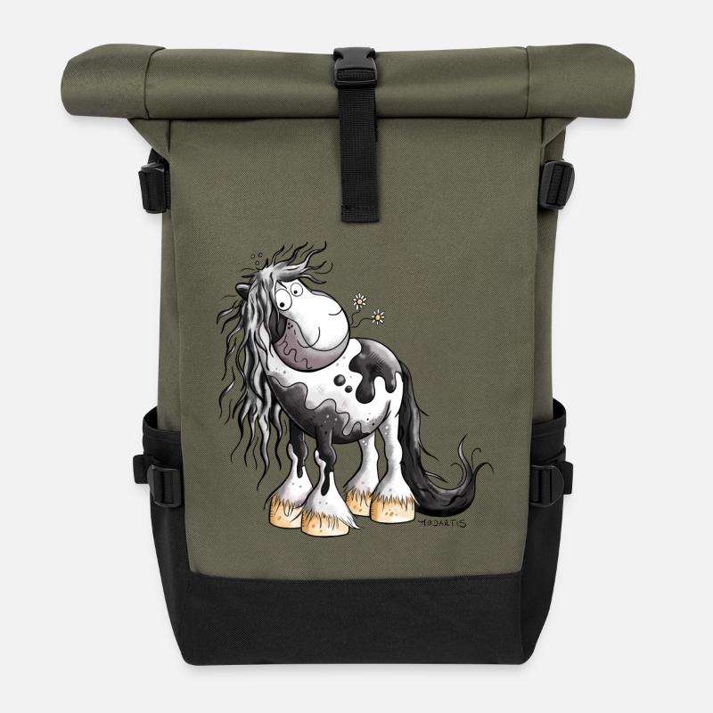 Lustiger Irish Tinker Schecke Pferd Pferde  - Rolltop Rucksack - Olive/Schwarz