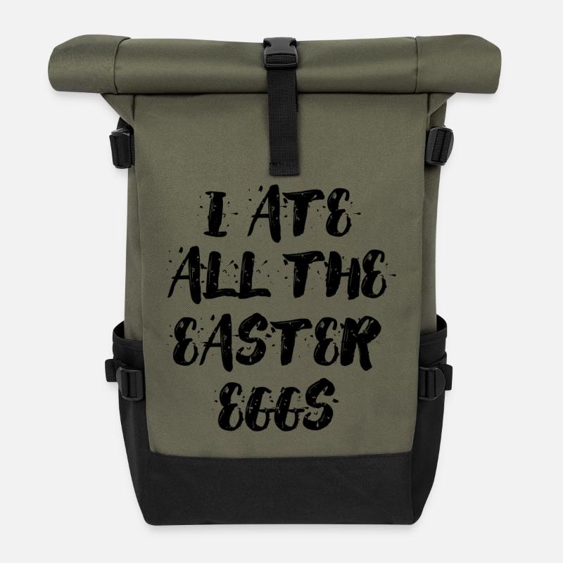 I ate all the easter eggs Typografie - Rolltop Rucksack - Olive/Schwarz