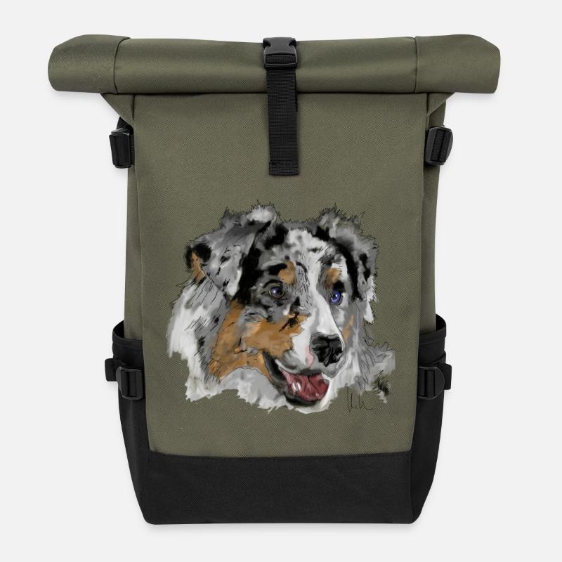 Australian Shepherd - Rolltop Rucksack - Olive/Schwarz