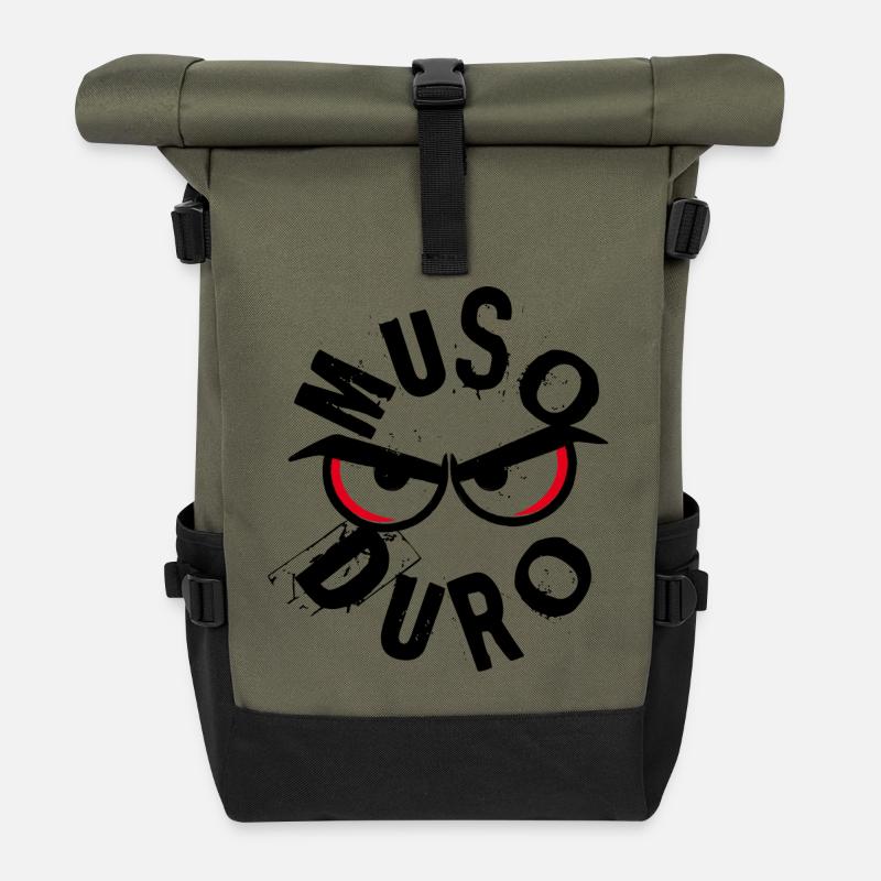 Muso Duro - Visage grincheux - Sac à dos roll top - olive/noir