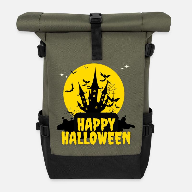 Château Halloween Silhouette Nuit - Sac à dos roll top - olive/noir