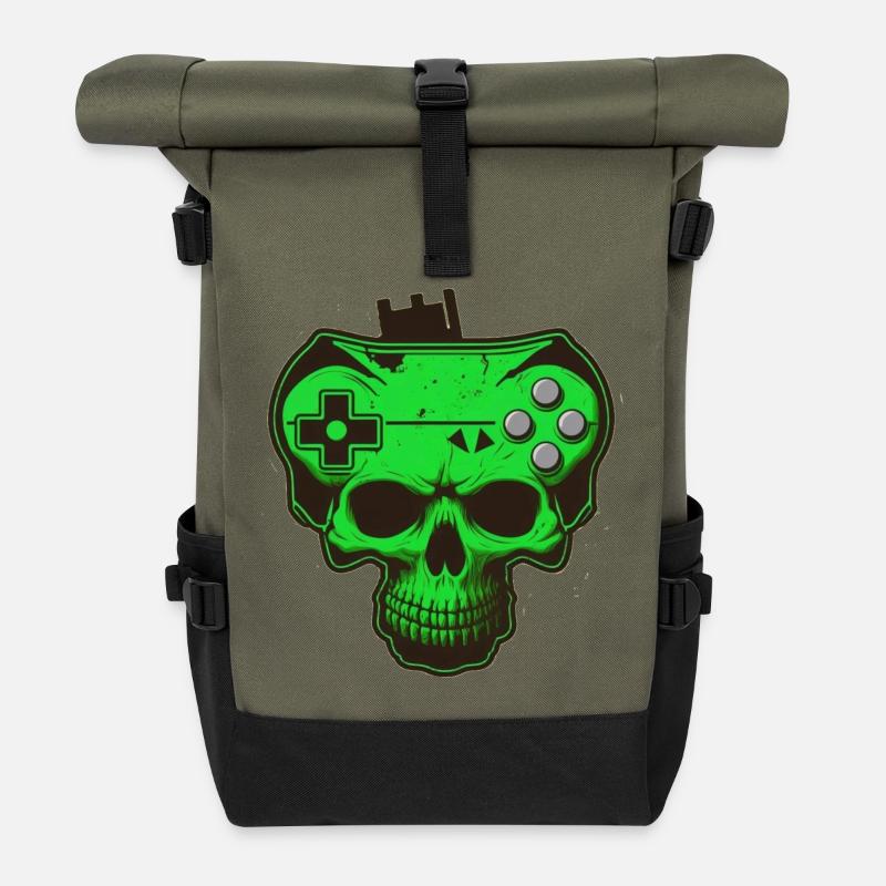 skull gamer - Sac à dos roll top - olive/noir