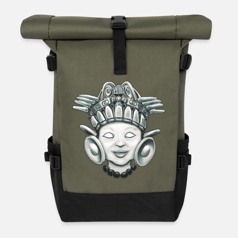 Kindgott Aztekisch inspiriert Monochrom - Rolltop Rucksack - Olive/Schwarz