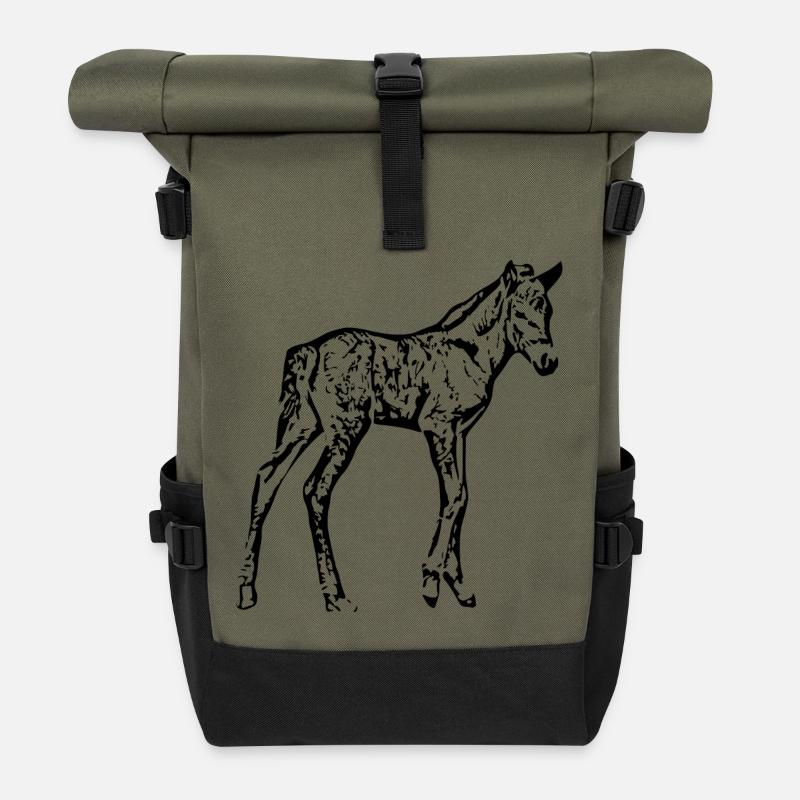 Pferde T-shirt Geschenk Reiter  - Rolltop Rucksack - Olive/Schwarz