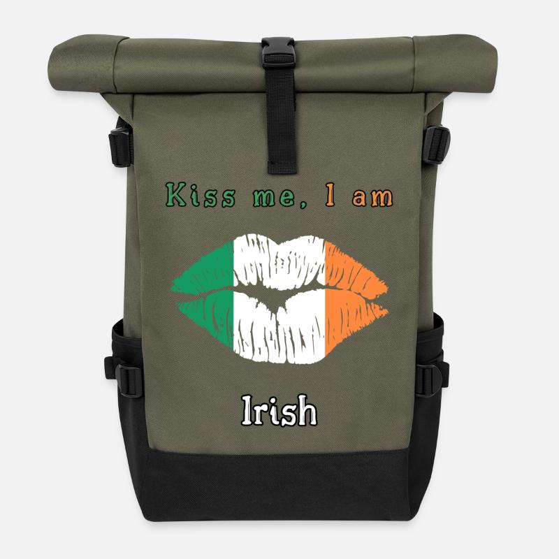 Kiss me - i am irish - Rolltop Rucksack - Olive/Schwarz