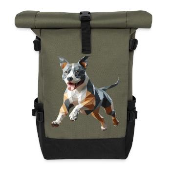 Staffy Origami 3D geometrischer Hund - Rolltop Rucksack - Olive/Schwarz - Vorne