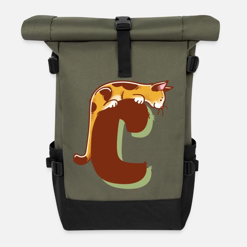 Katze Buchstabe C - Rolltop Rucksack - Olive/Schwarz