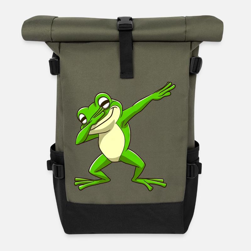 Cooler Frosch Dabbing Pose Trendig - Rolltop Rucksack - Olive/Schwarz