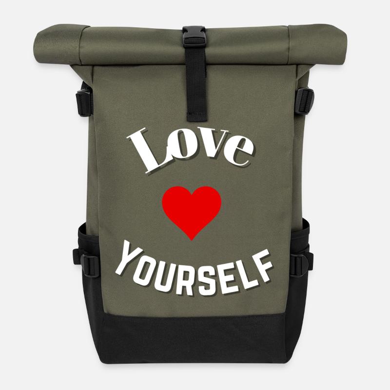 Love yourself - Sac à dos roll top - olive/noir