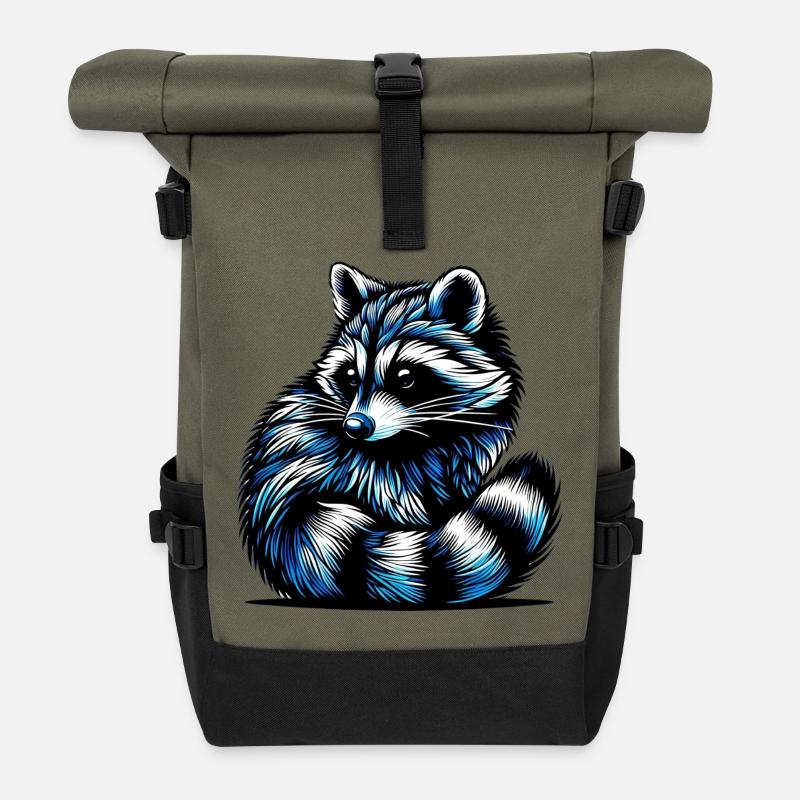 Waschbär - Rolltop Rucksack - Olive/Schwarz