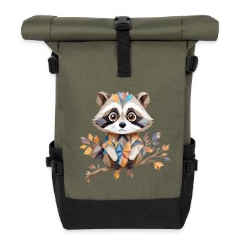 Raccoon Playful Adorable Fun Animal Colorful Cute - Roll Top Backpack - olive/black - Front