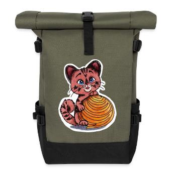 Little kitten with ball of wool - Roll Top Backpack - olive/black - Front