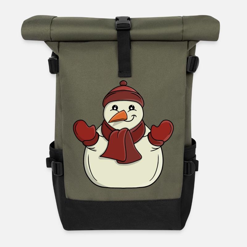 Cute Snowman Winter Season - Roll Top Backpack - olive/black