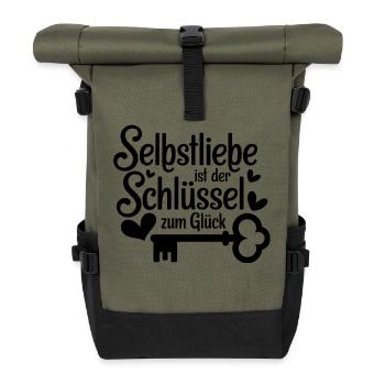 Selbstliebe ist der Schlüssel zum Glück - Rolltop Rucksack - Olive/Schwarz - Vorne