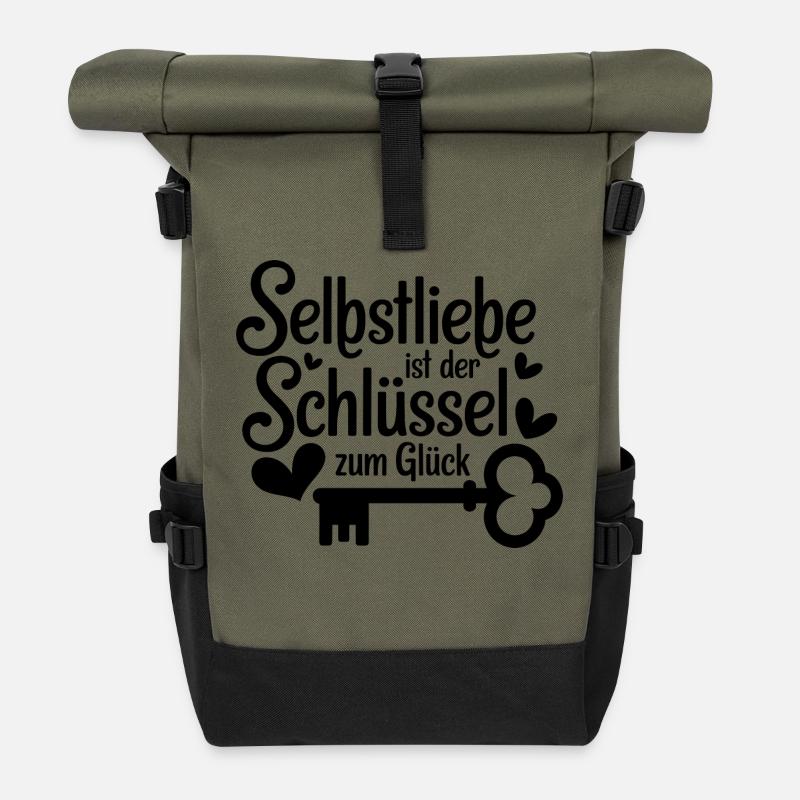 Selbstliebe ist der Schlüssel zum Glück - Rolltop Rucksack - Olive/Schwarz