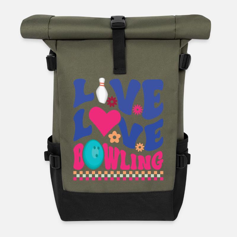 Live Love Bowling - Rolltop Rucksack - Olive/Schwarz
