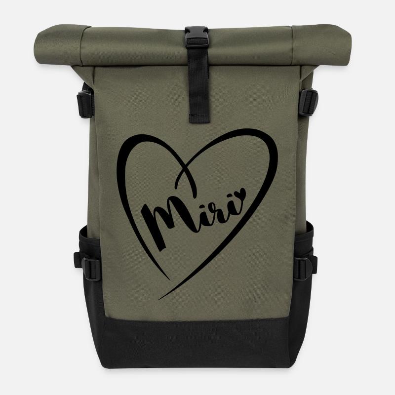 Miri Name Vorname im Herzrahmen - Rolltop Rucksack - Olive/Schwarz