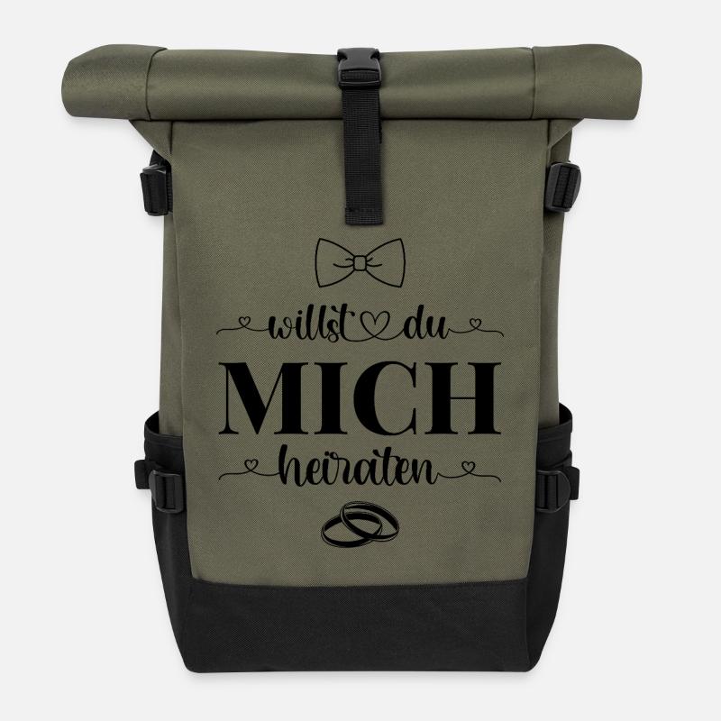 Willst Du mich heiraten - Rolltop Rucksack - Olive/Schwarz