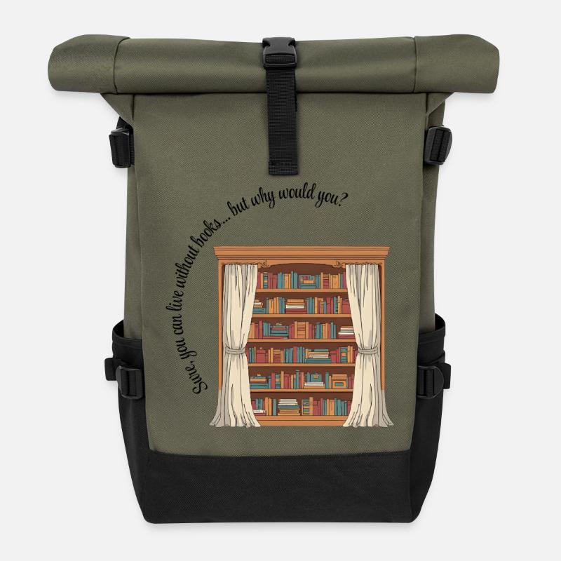 Vivre sans livre ? NON! - Sac à dos roll top - olive/noir