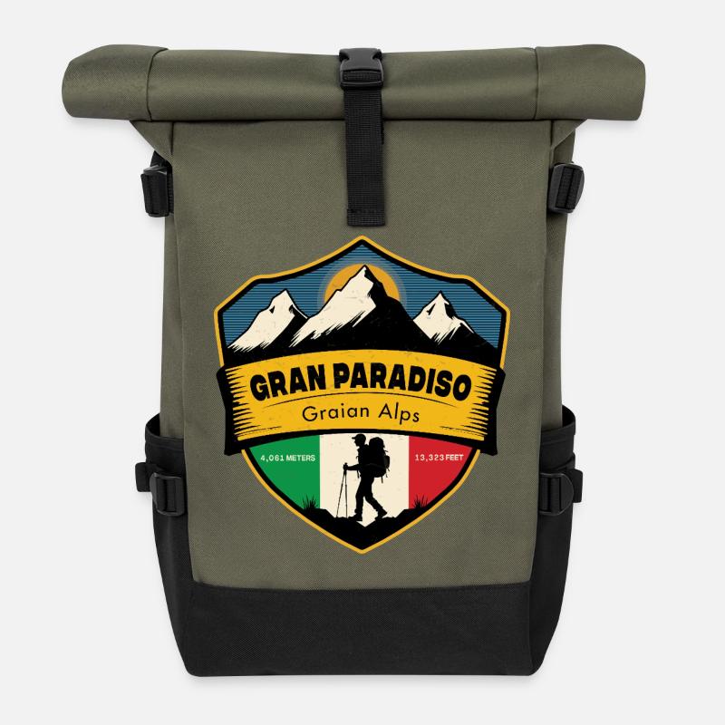 Gran Paradiso, 4,061 m ,Graian Alps, Italy - Roll Top Backpack - olive/black