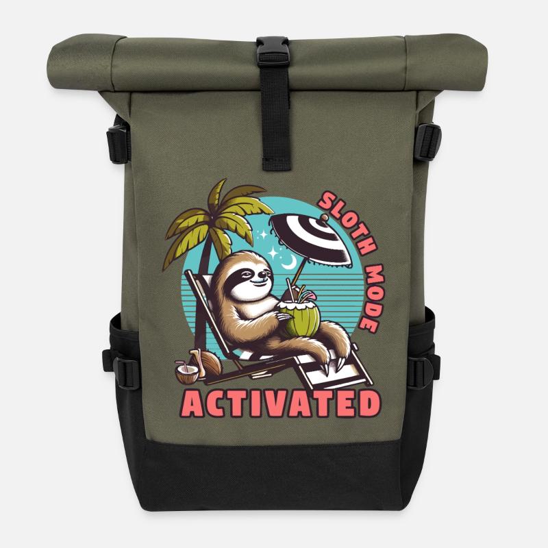 Faultiermodus - Sloth Mode Activated Faultier Rela - Rolltop Rucksack - Olive/Schwarz