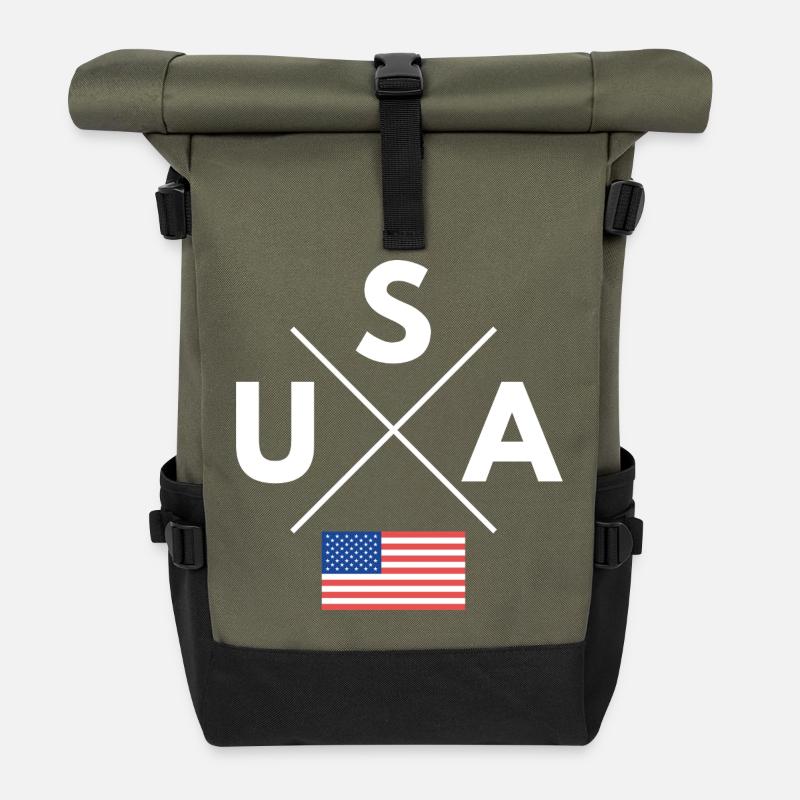 USA Cross Logo - Roll Top Backpack - olive/black