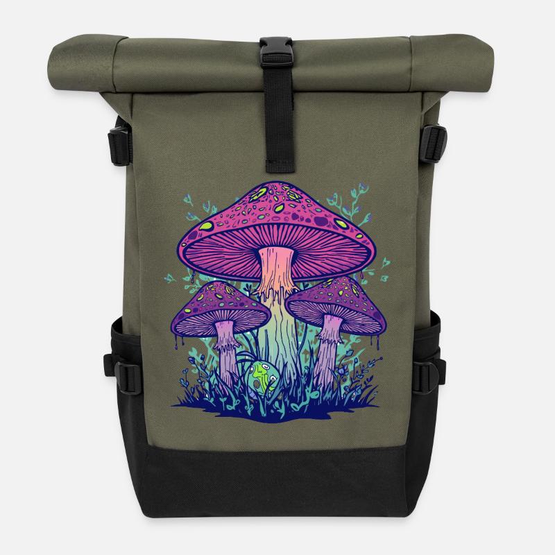 Lila Psychedelische Pilze - Rolltop Rucksack - Olive/Schwarz