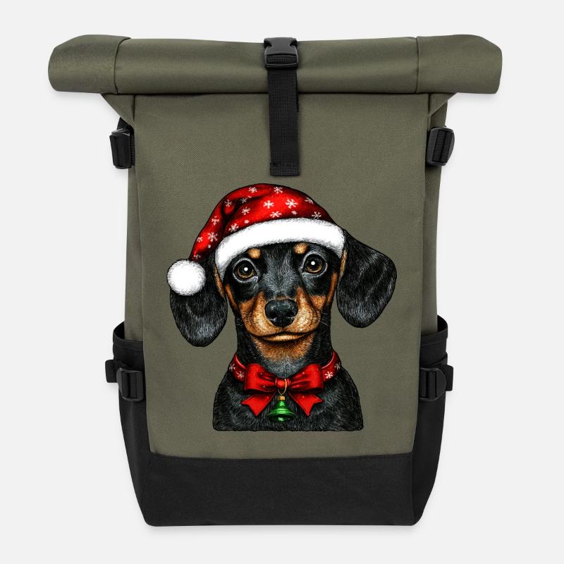 Weihnachten Dackel - Rolltop Rucksack - Olive/Schwarz