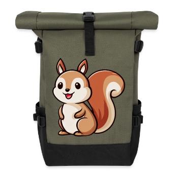 Verspielter Eichhörnchen-Zauber - Rolltop Rucksack - Olive/Schwarz - Vorne