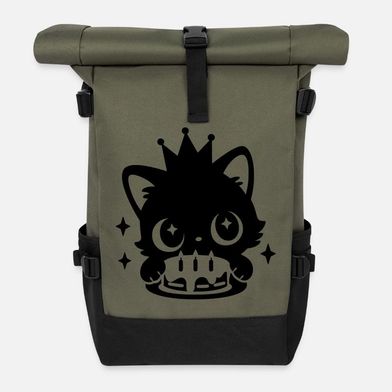 Birthday Cat with Crown | Cute Party Motif - Roll Top Backpack - olive/black