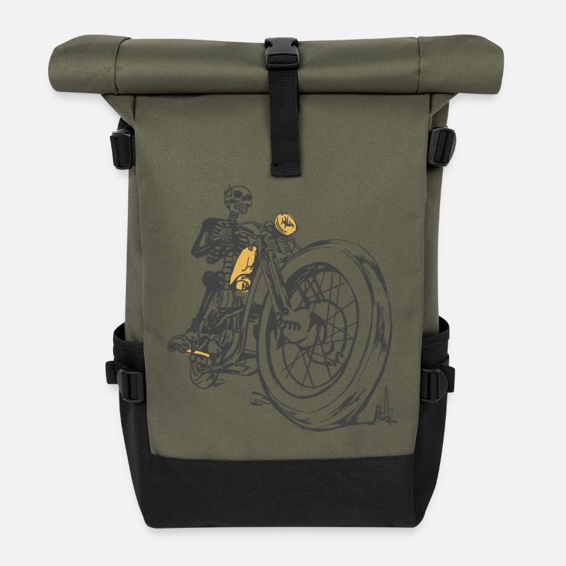 Skeleton_Moto_Spirit - Roll Top Backpack - olive/black