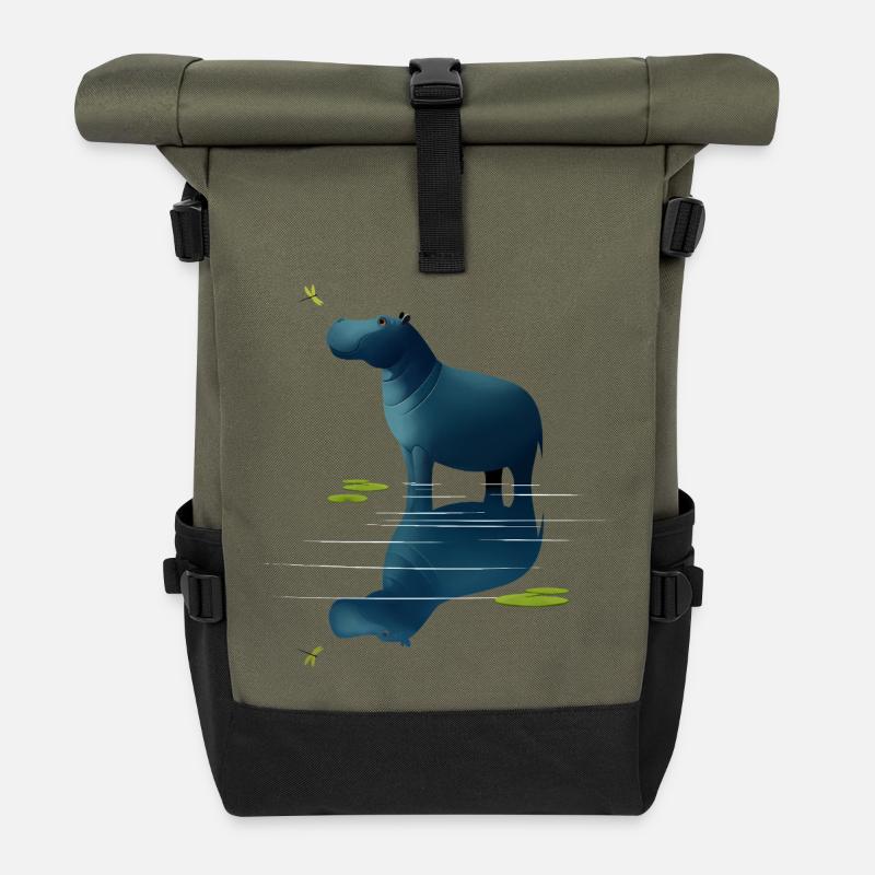 Nilpferd und Libelle - Rolltop Rucksack - Olive/Schwarz