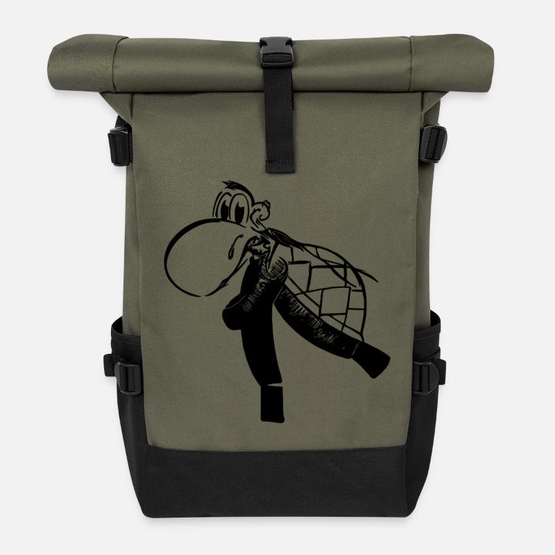 Caution Turtle - Rolltop Rucksack - Olive/Schwarz