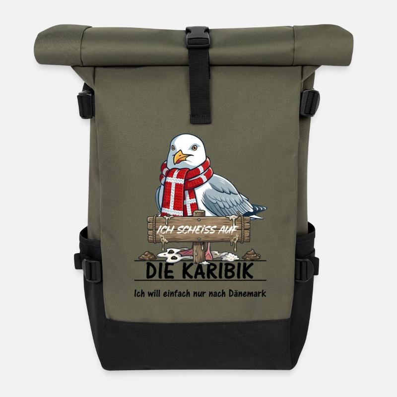 Ich scheisse auf ... die Karibik - lieber Dänemark - Rolltop Rucksack - Olive/Schwarz