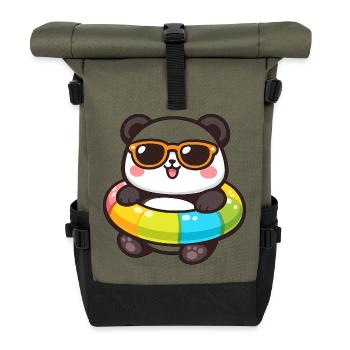 Panda im Sonnenbrillen-Schwimmring - Rolltop Rucksack - Olive/Schwarz - Vorne