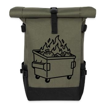 Müllcontainer-Feuer - Rolltop Rucksack - Olive/Schwarz - Vorne