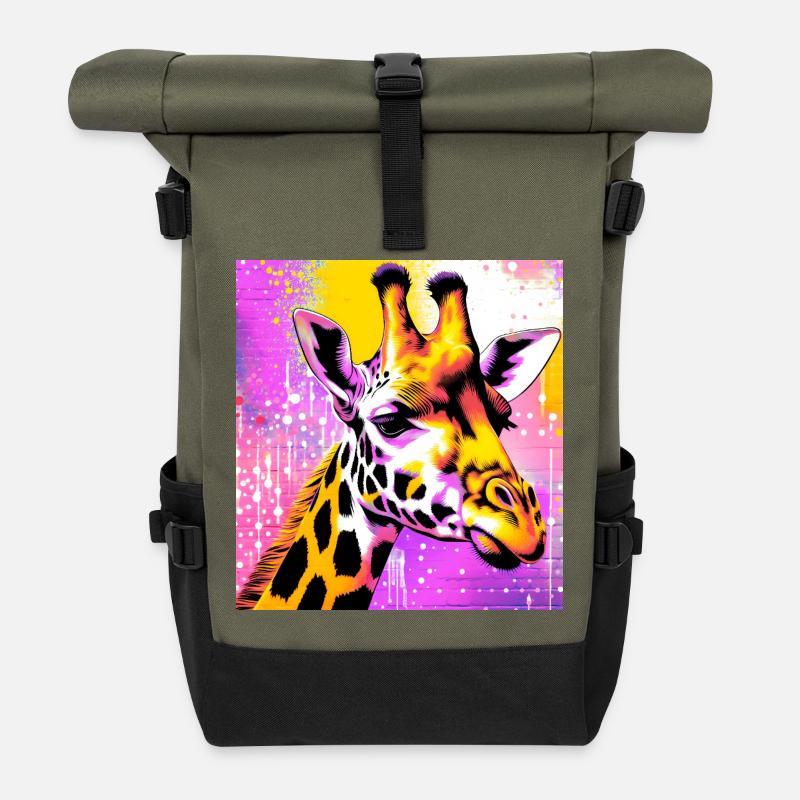 giraffe - Roll Top Backpack - olive/black