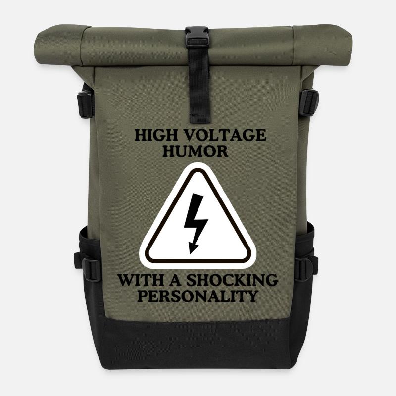 Lightning Warning Triangular Sign - Roll Top Backpack - olive/black