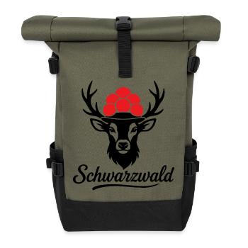 Schwarzwald Hirschgeweih Bollenhut Black Forest - Rolltop Rucksack - Olive/Schwarz - Vorne