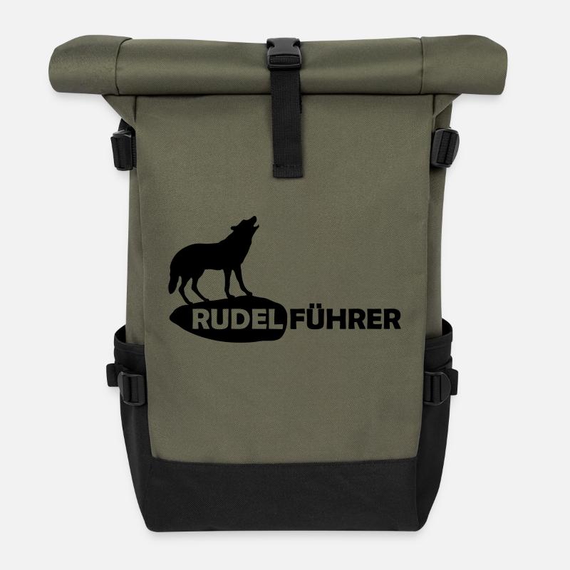 Rudelführer Wolf Alphatier Leitwolf Papa - Rolltop Rucksack - Olive/Schwarz