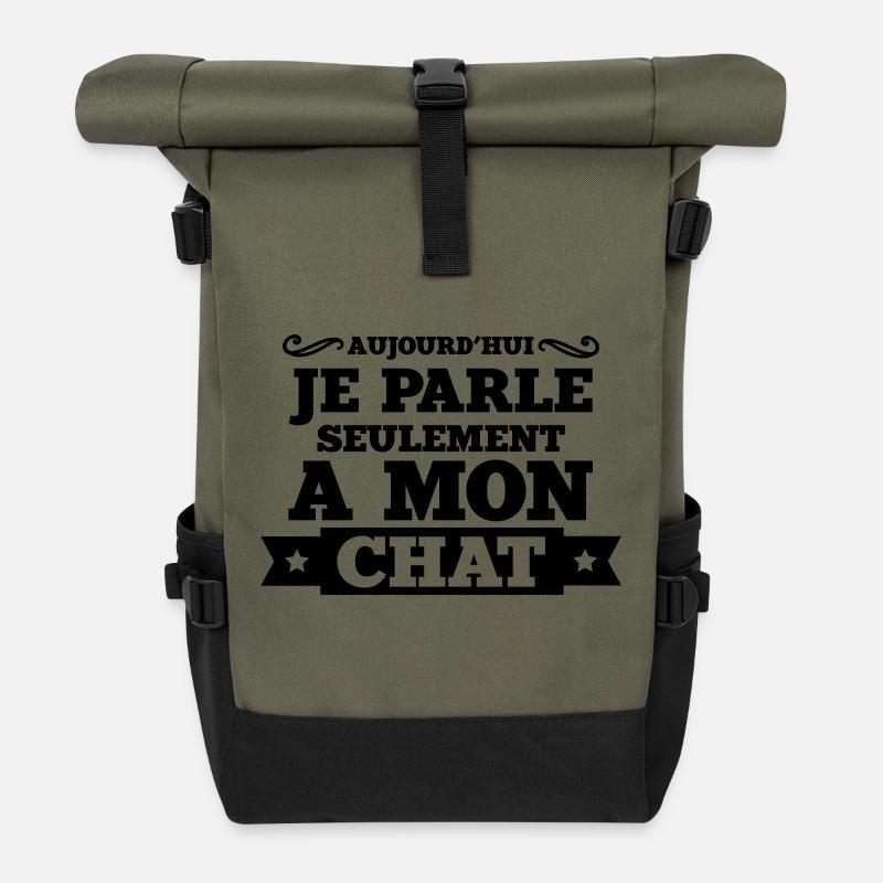 aujourd'hui je parle seulement a mon chat (v.2) - Sac à dos roll top - olive/noir