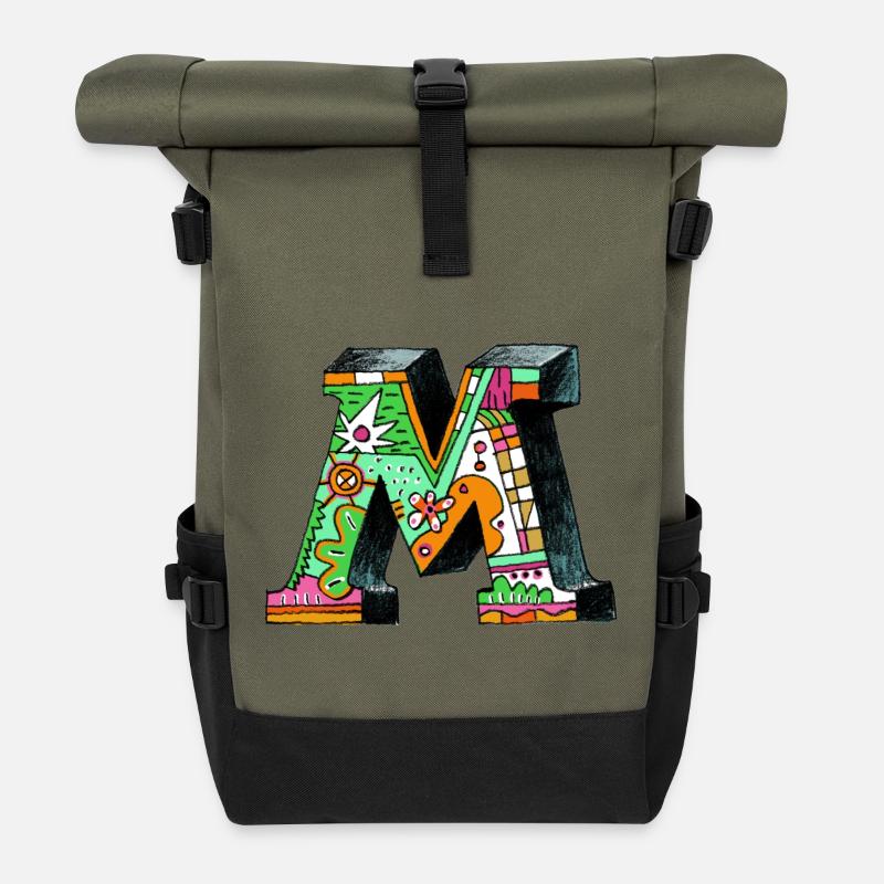 M Farbexplosion Doodle-Kunst - Rolltop Rucksack - Olive/Schwarz