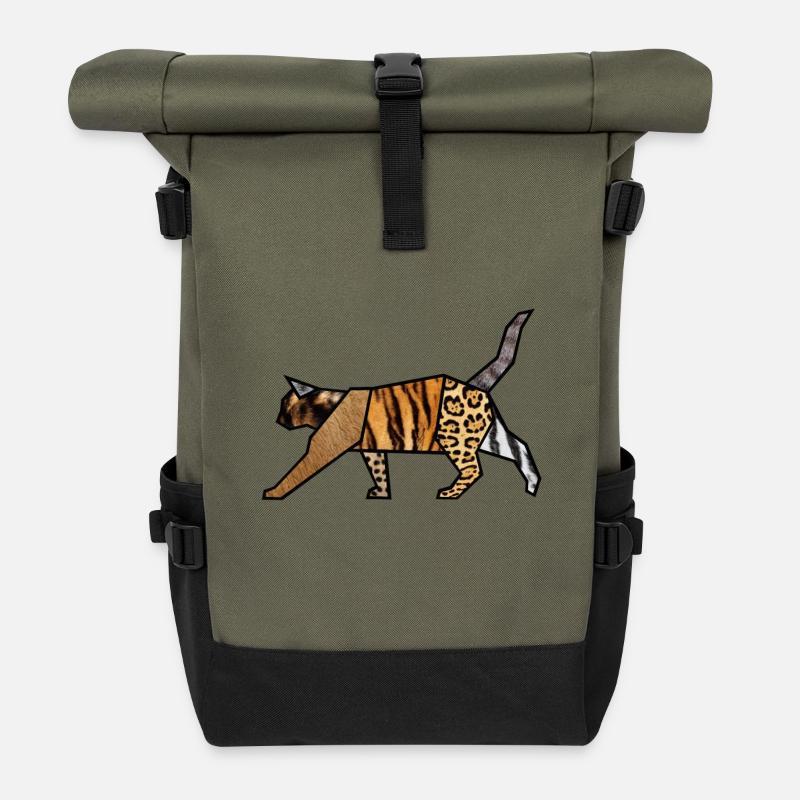 feline - Roll Top Backpack - olive/black