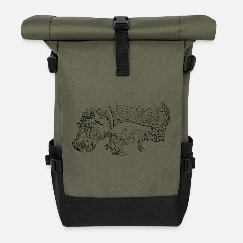 hippopotame - Sac à dos roll top - olive/noir