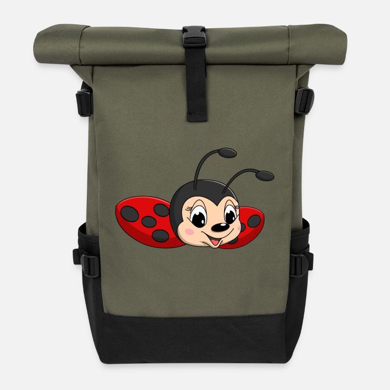 lorey.w "kleiner Märienkäfer", Mädchen - Rolltop Rucksack - Olive/Schwarz