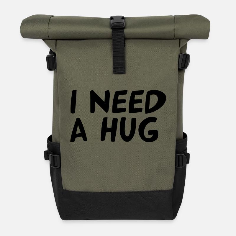 I NEED A HUG - Rolltop Rucksack - Olive/Schwarz